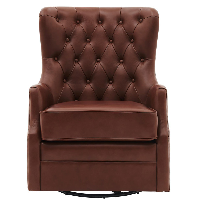 Canora Grey Atlanta 29.5" W Tufted Top Grain Leather Swivel Wingback Chair Wayfair